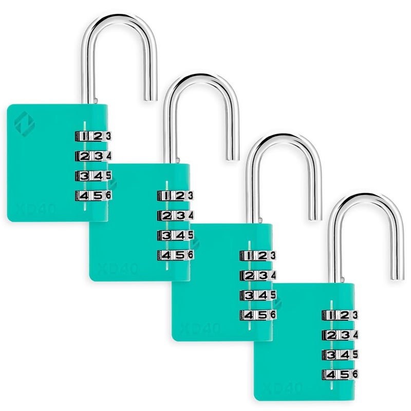 Zarker XD40 Combination Lock, 4-Digit Padlock for School Gym Sports LockerLock, Fence, Toolbox, Case, Hasp Storage (4-Pack, Emerald) - Image 1